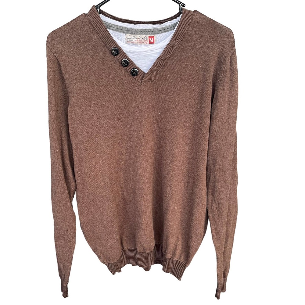 Sovereign Code Sweater Mens Medium Brown Faux Layer Long Sleeve‎